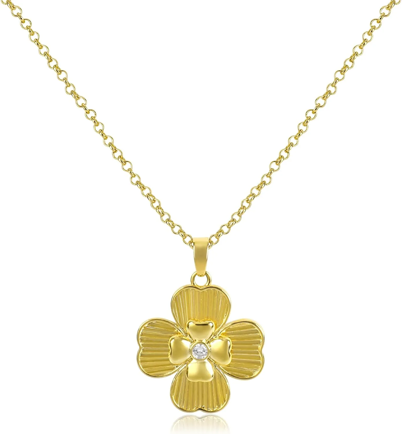 Gold Pendant Necklace Flower Rudder Compass Necklace for Women, Four Leaf Clover Saturn Moon Star Gold Plated Chain Dainty Necklaces Trendy Jewelry Wedding Anniversary Birthday Gift for Her