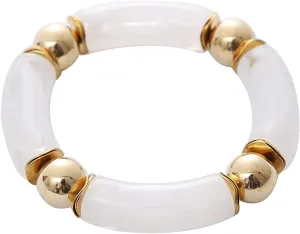 Gold Plated Beaded Acrylic Bamboo Tube Bangle Bracelets Colorful Summer Beach Chunky Curved Tube Stretch Bracelet for Women Stacking Friendship Jewelry