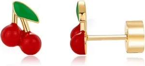Gold Plated Flat back Stud Earrings for Women Enamel Fruit Flatback Earrings Cherry Chili Pepper Peach Strawberry Small Helix Earrings