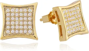 Gold Silver 11mm Square CZ Stud Earring of Mens aretes para hombre