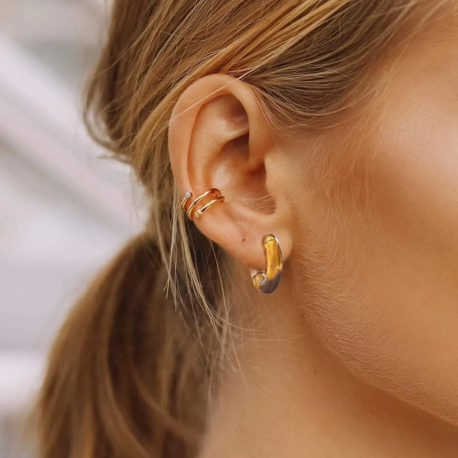 Gold Small Enamel Huggie Hoop Earrings, 18K Gold Plated Hypoallergenic Huggies Earrings Sterling Silver Post Huggie Earrings for Women