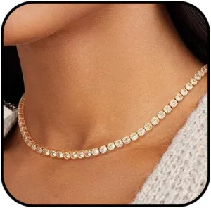 Gold Tennis Necklace for Women Silver Rhinestone Choker Necklace Sparking Imitation Diamond Necklace 3mm Cubic Zirconia Necklace Trendy Tennis Chain Jewelry