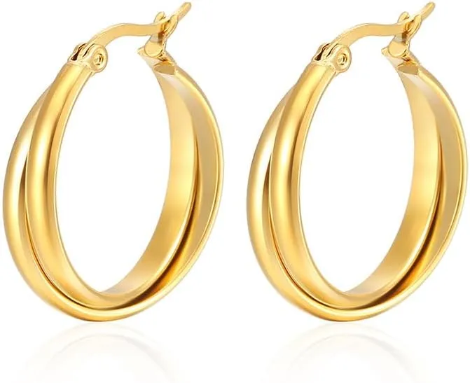 Gold Twisted Hoop Earrings For Women,18K Gold Plated Intertwining Hoop EarringsHypoallergenic Lightweight Gold Earrings