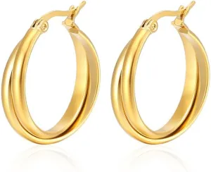 Gold Twisted Hoop Earrings For Women,18K Gold Plated Intertwining Hoop EarringsHypoallergenic Lightweight Gold Earrings