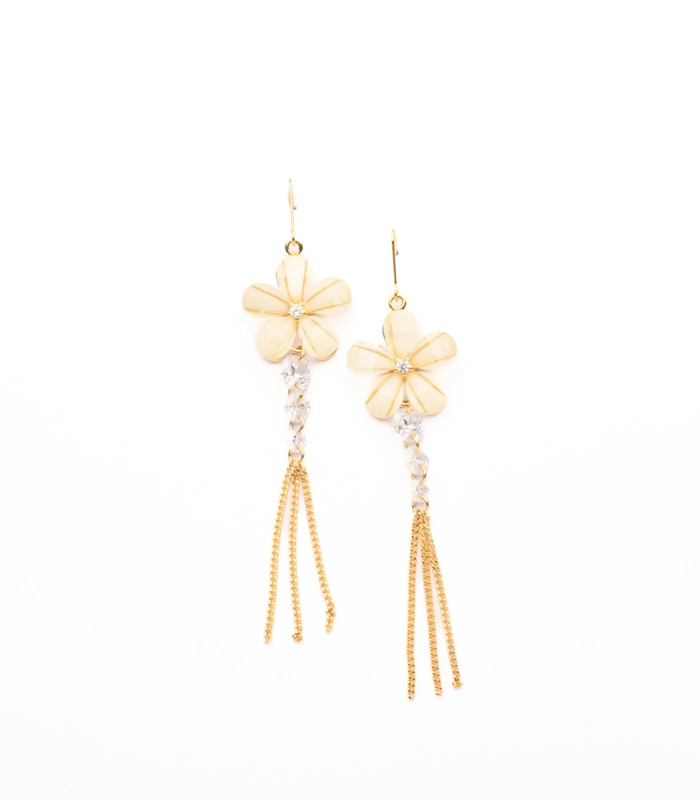 Golden Color Falling Trails Of The Shiny Flowers Earrings (Brass)