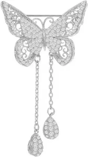 Gold/Silver Butterfly Brooches for Women Rhinestone Tassel Pin Brooch Dainty Butterfly Crystal Lapel Pin Animal Insect CZ Brooch Lapel Pin for Coats Jackets Sweaters Accessories