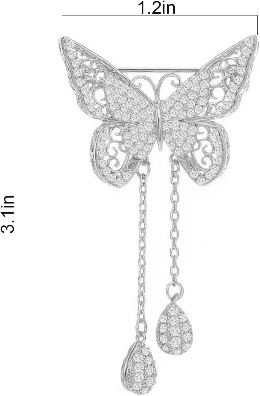 Gold/Silver Butterfly Brooches for Women Rhinestone Tassel Pin Brooch Dainty Butterfly Crystal Lapel Pin Animal Insect CZ Brooch Lapel Pin for Coats Jackets Sweaters Accessories