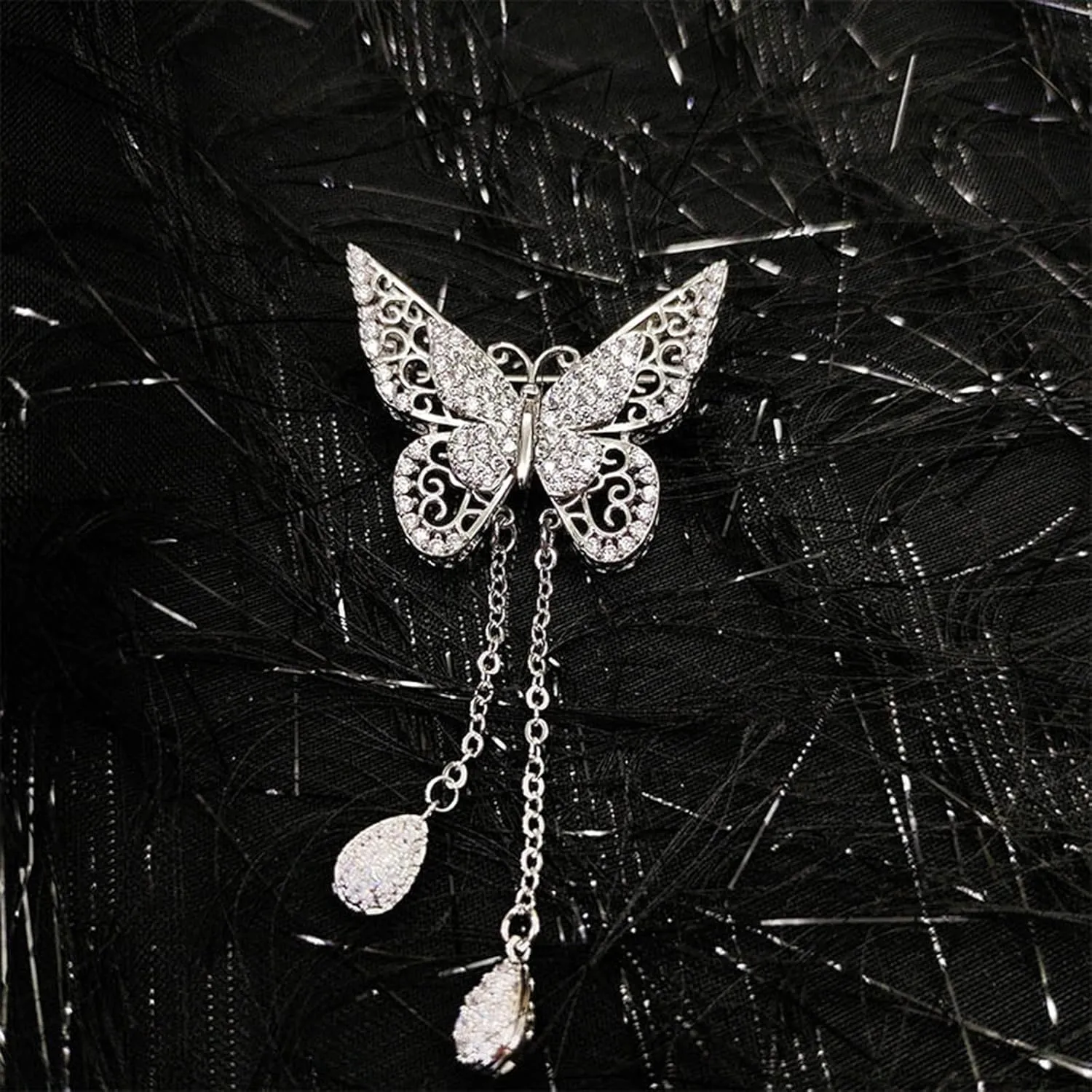 Gold/Silver Butterfly Brooches for Women Rhinestone Tassel Pin Brooch Dainty Butterfly Crystal Lapel Pin Animal Insect CZ Brooch Lapel Pin for Coats Jackets Sweaters Accessories