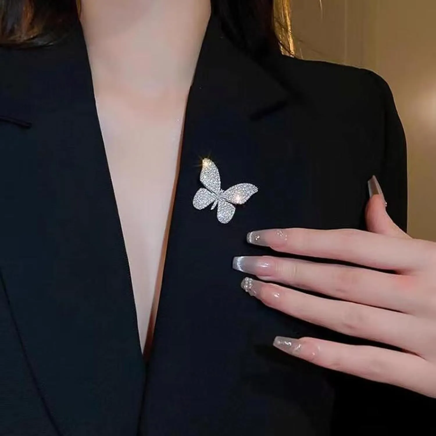 Gold/Silver Butterfly Brooches for Women Rhinestone Tassel Pin Brooch Dainty Butterfly Crystal Lapel Pin Animal Insect CZ Brooch Lapel Pin for Coats Jackets Sweaters Accessories