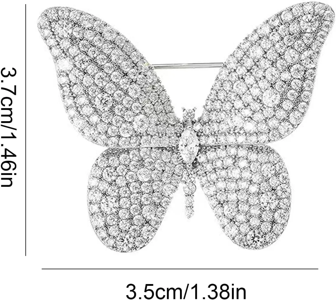 Gold/Silver Butterfly Brooches for Women Rhinestone Tassel Pin Brooch Dainty Butterfly Crystal Lapel Pin Animal Insect CZ Brooch Lapel Pin for Coats Jackets Sweaters Accessories