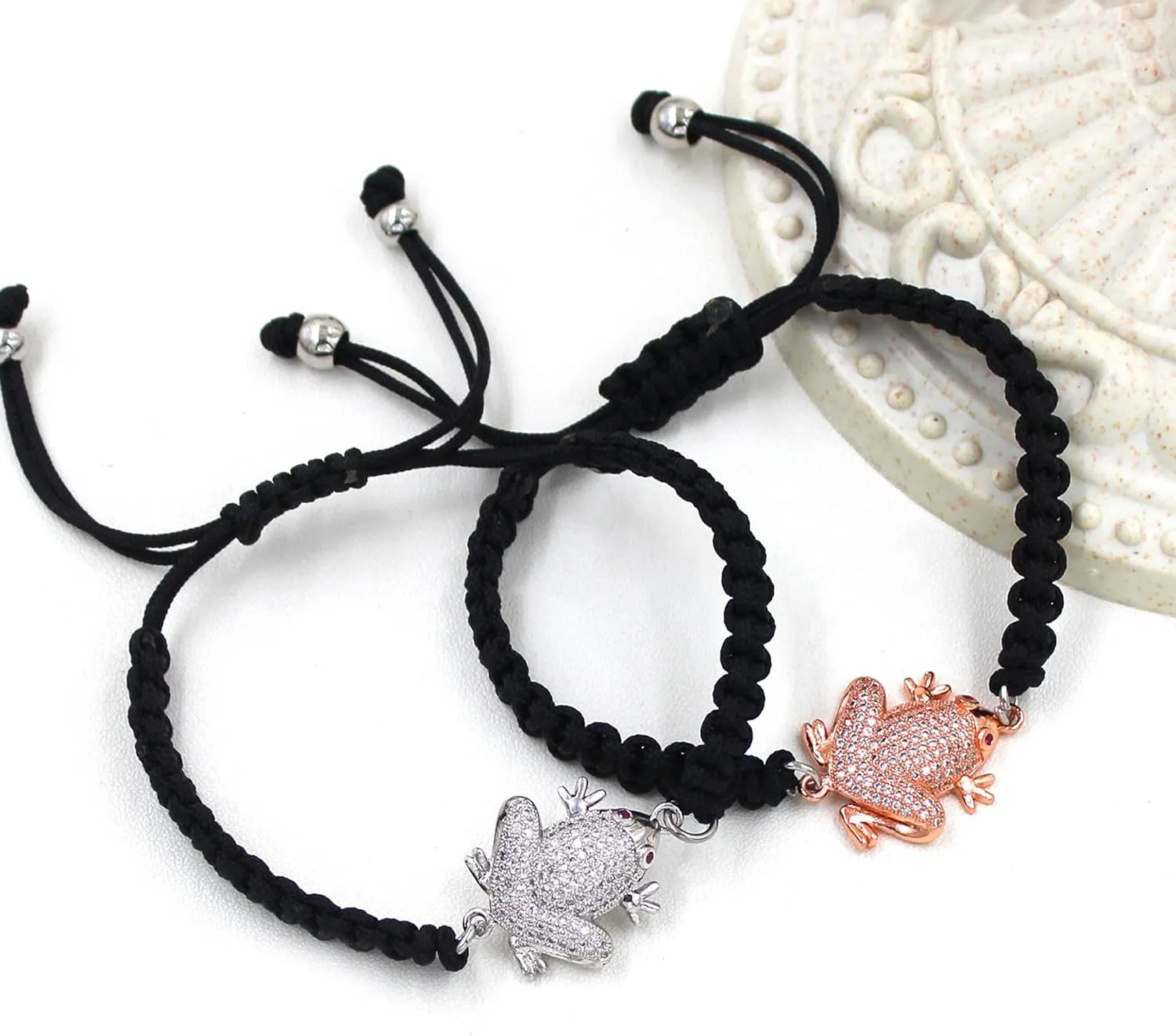 Good Lucky White/Gold/Black/Rose Gold Plated Toad Handmade Braided Bracelet Cubic Zirconia Adjustable Love Friendship Christmas Bracelets for Women YA4803