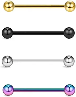 GR1 Titanium Straight Barbell Earrings for Nipple Tongue and Dimple Piercings Hypoallergenic Body Jewelry 0.4inch 4 Colors Lightweight Durable Internally Threaded