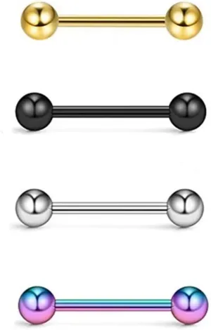 GR1 Titanium Straight Barbell Earrings for Nipple Tongue and Dimple Piercings Hypoallergenic Body Jewelry 0.4inch 4 Colors Lightweight Durable Internally Threaded