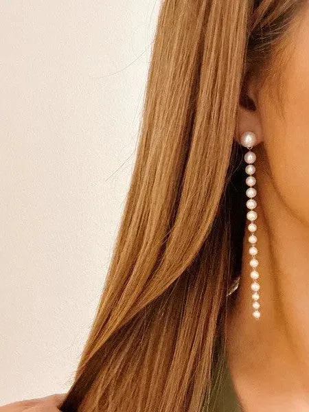 Gradiant Long Pearl Bead Drop Earrings