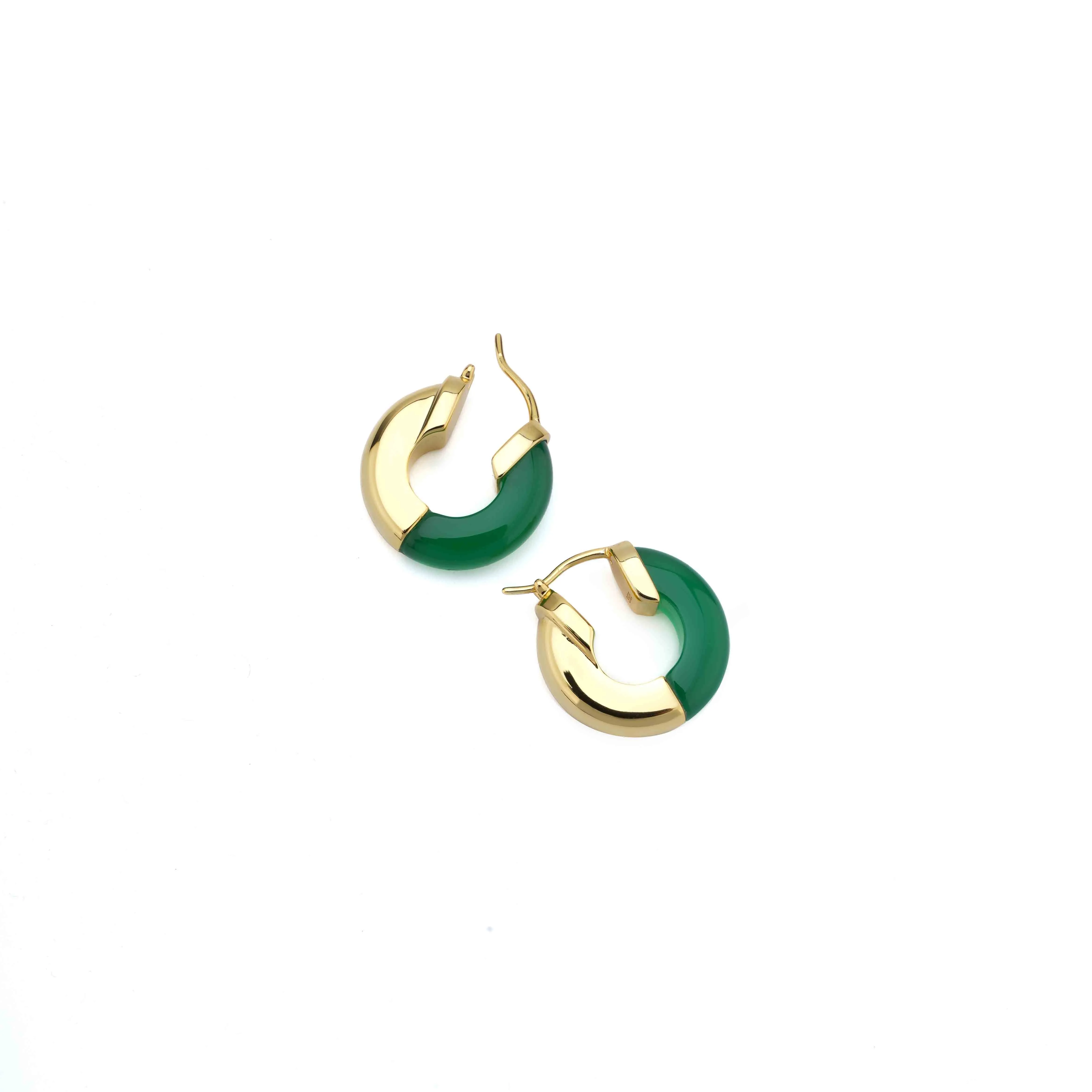 Green Agate Hoops