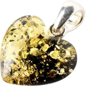 Green Amber Heart Pendant, Handmade Charm, 925 Sterling Silver