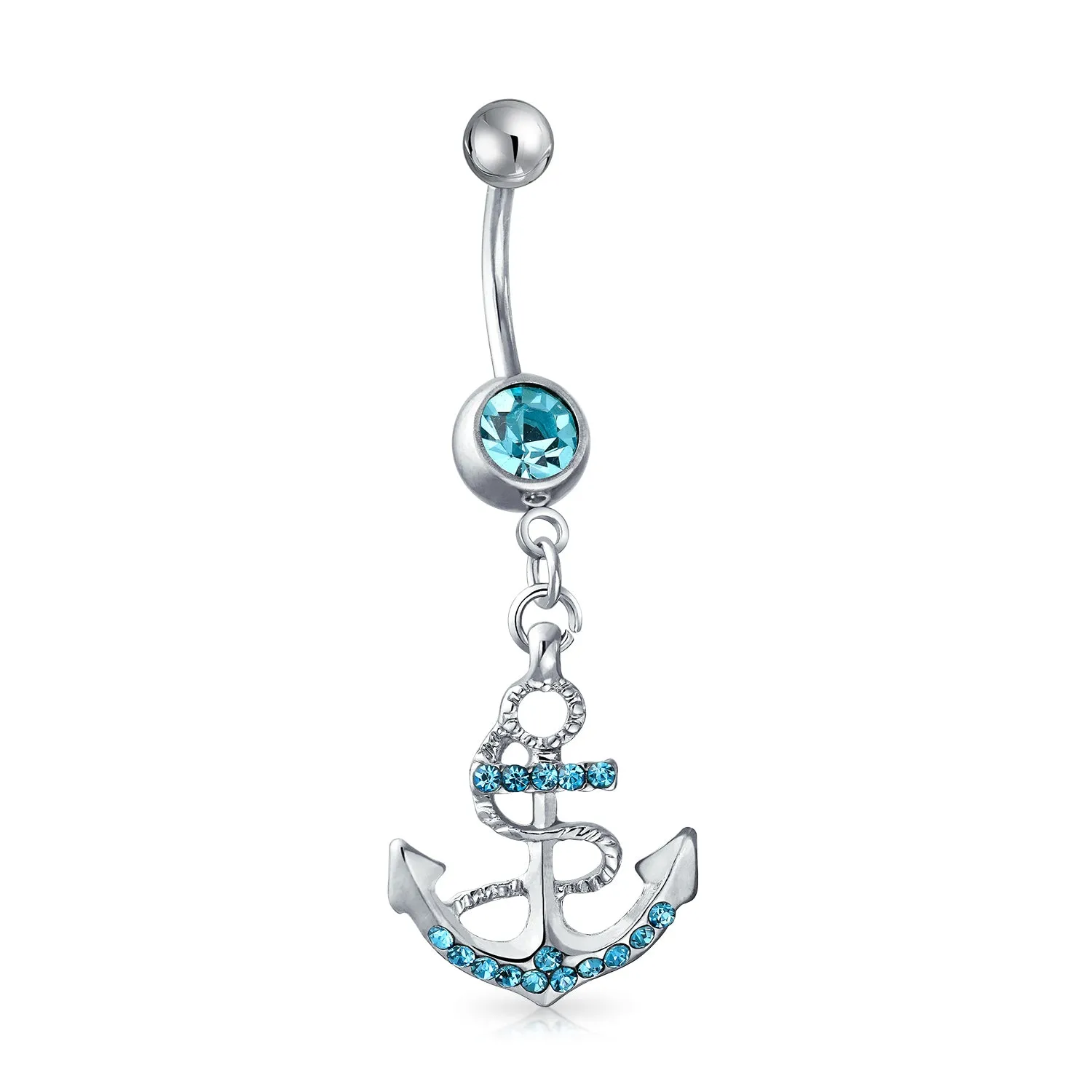 Green Blue Crystal Tree Navel Belly Ring 316L Stainless Steel 14 Gauge