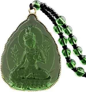 Green Tara Buddha Necklace Goddess of Compassion Mercy Guan Yin Pendant Eliminate Suffering for Women Men Amulet Feng Shui Jewelry Blessing Gifts