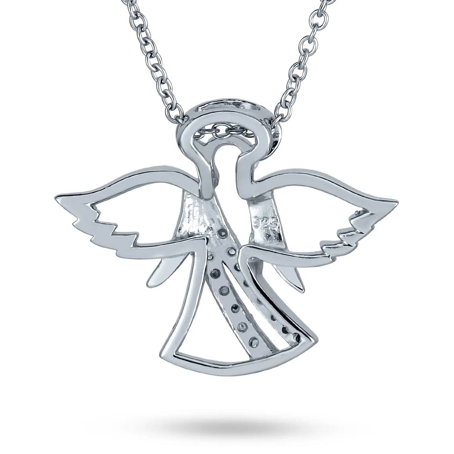 Guardian Angel Pendant Necklace with CZ Accents in Sterling Silver
