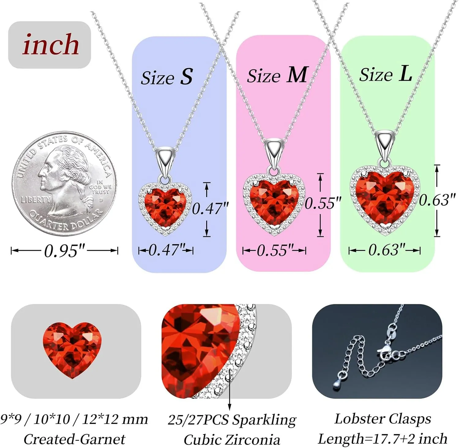 GZWHD Love Heart Pendant Necklaces for Women Girls Cubic Zirconia Birthstone Gift Valentine's Day/Mother's Day/Christmas/Anniversary/Birthday Gift for Mother/Wife/Friend/Daughter/Lover Wedding/Prom/Party Necklace Pendant