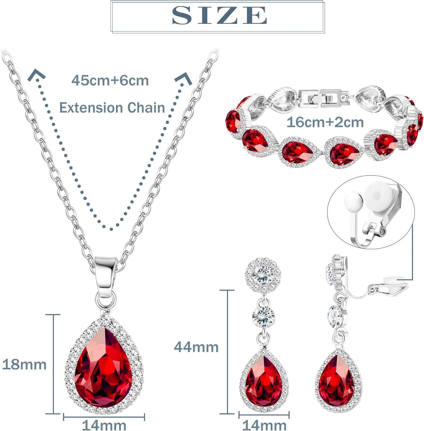 HAIAISO Bridal Jewelry Set Wedding Crystal Necklace Bracelet Clip On Earrings Rhinestone Pendant Teardrop Dangle Clip On Earrings Prom Bridal Party Bridesmaid Jewelry Set for Women