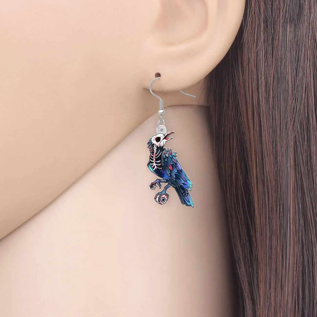 Halloween Acrylic Pumpkin Raven Skull Earrings Goth Crow Bird Animals Bones Dangle Witchy Jewelry For Women Witch Skull Lovers Costume Gifts