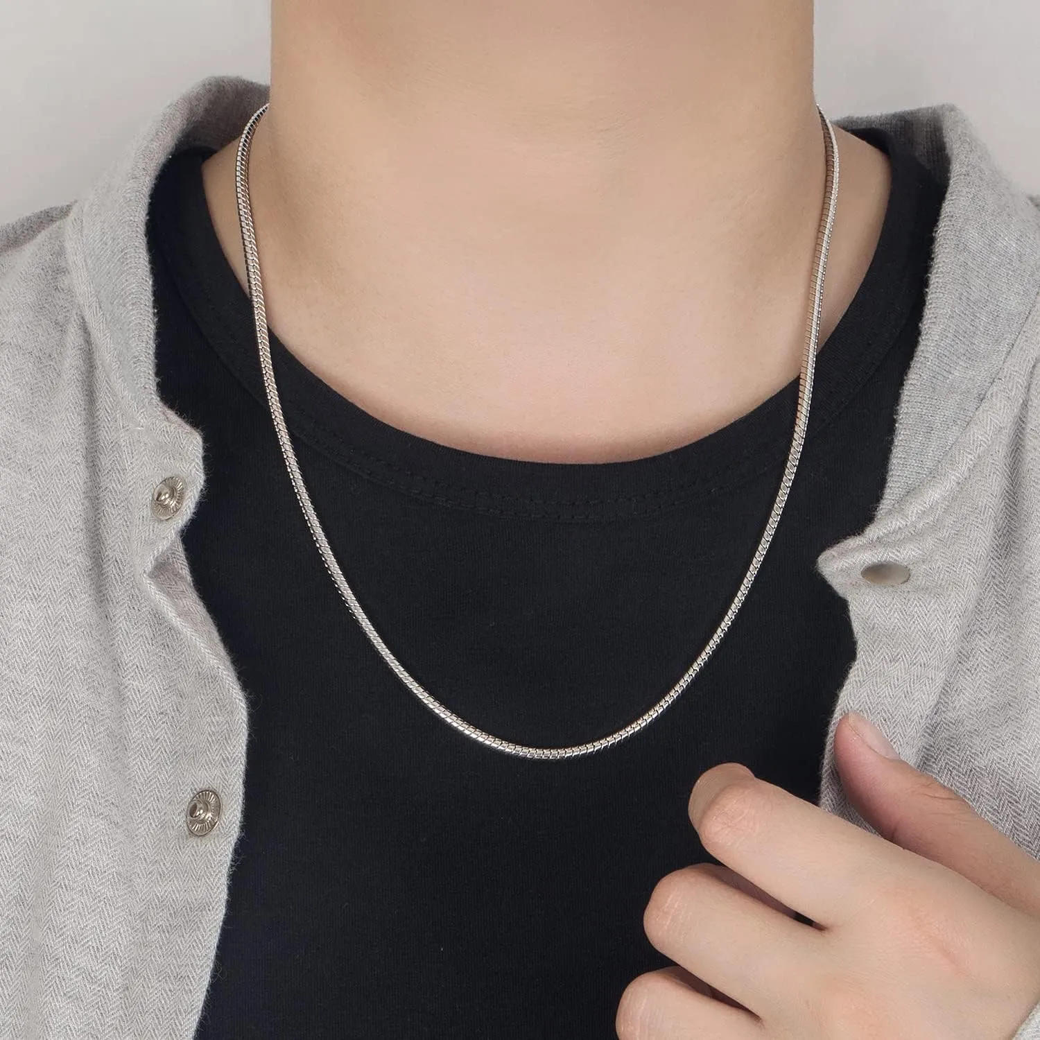 H&Beautimer Classic Unisex 925 Sterling Silver Necklace 3-4MM Round Snake Chain Necklace for Men Women - Party Fine Jewelry - Original Silver Link Necklace 16-17-18-19-20-22-24-26-28-30''