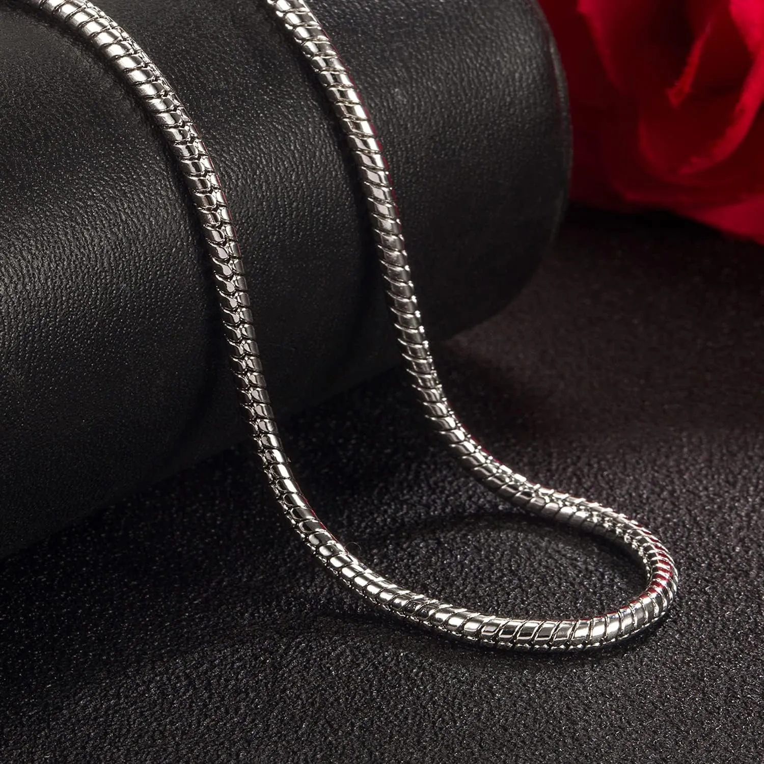 H&Beautimer Classic Unisex 925 Sterling Silver Necklace 3-4MM Round Snake Chain Necklace for Men Women - Party Fine Jewelry - Original Silver Link Necklace 16-17-18-19-20-22-24-26-28-30''