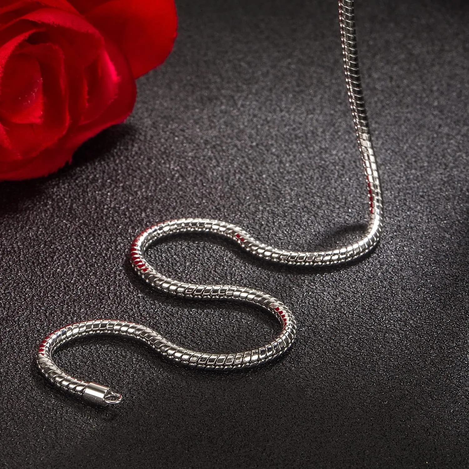 H&Beautimer Classic Unisex 925 Sterling Silver Necklace 3-4MM Round Snake Chain Necklace for Men Women - Party Fine Jewelry - Original Silver Link Necklace 16-17-18-19-20-22-24-26-28-30''