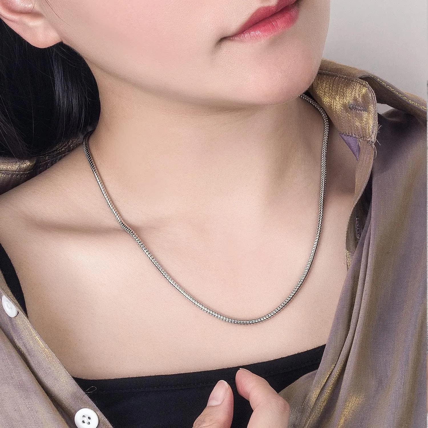 H&Beautimer Classic Unisex 925 Sterling Silver Necklace 3-4MM Round Snake Chain Necklace for Men Women - Party Fine Jewelry - Original Silver Link Necklace 16-17-18-19-20-22-24-26-28-30''
