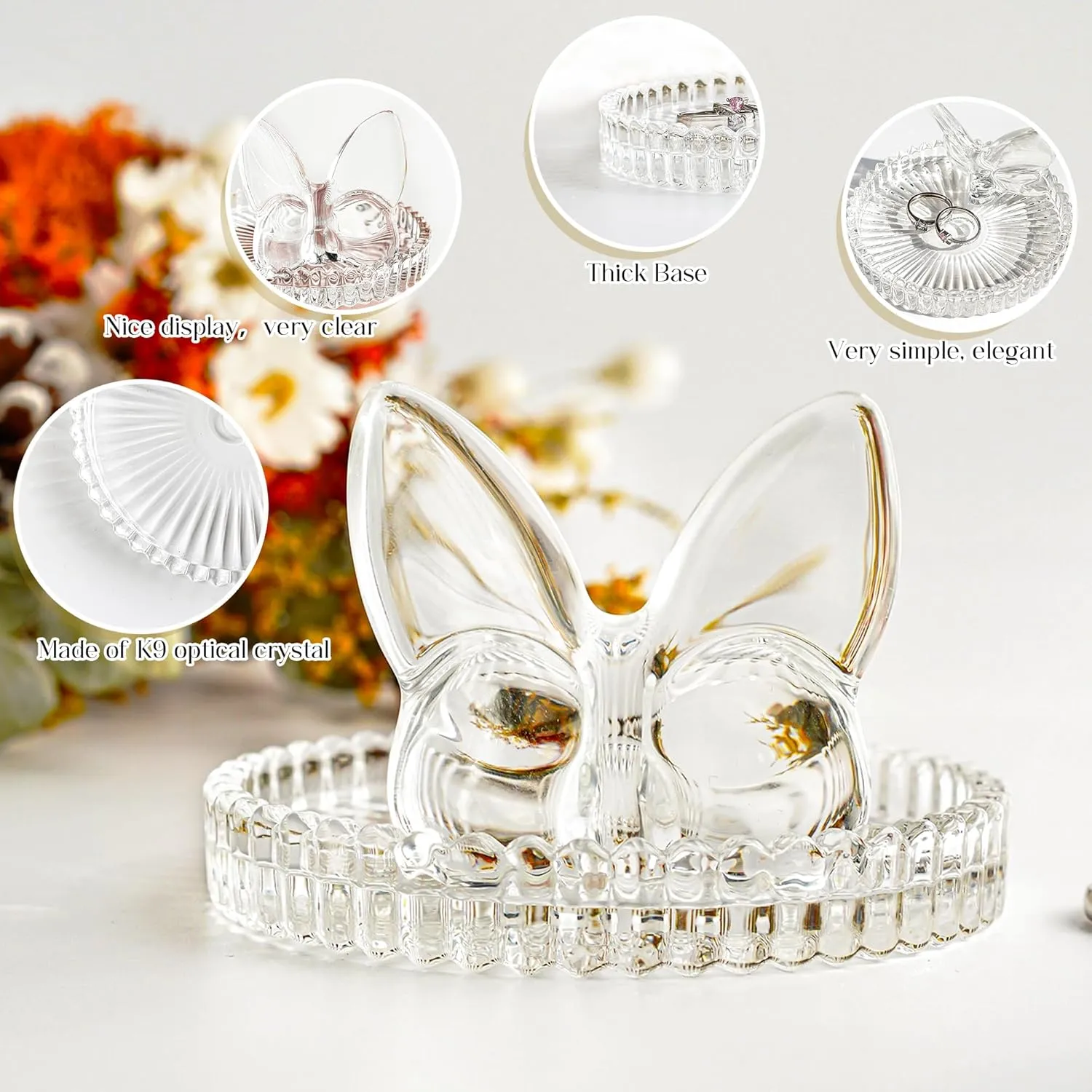 H&D HYALINE & DORA 4 Inch Butterfly Ring Holder Dish Butterfly Gifts for Women Glass Ring Tray Wedding Ring Holder Engagement Gifts