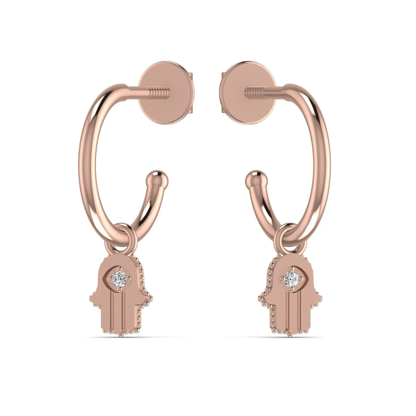 Hamsa Charm Silver Half Hoop Earrings
