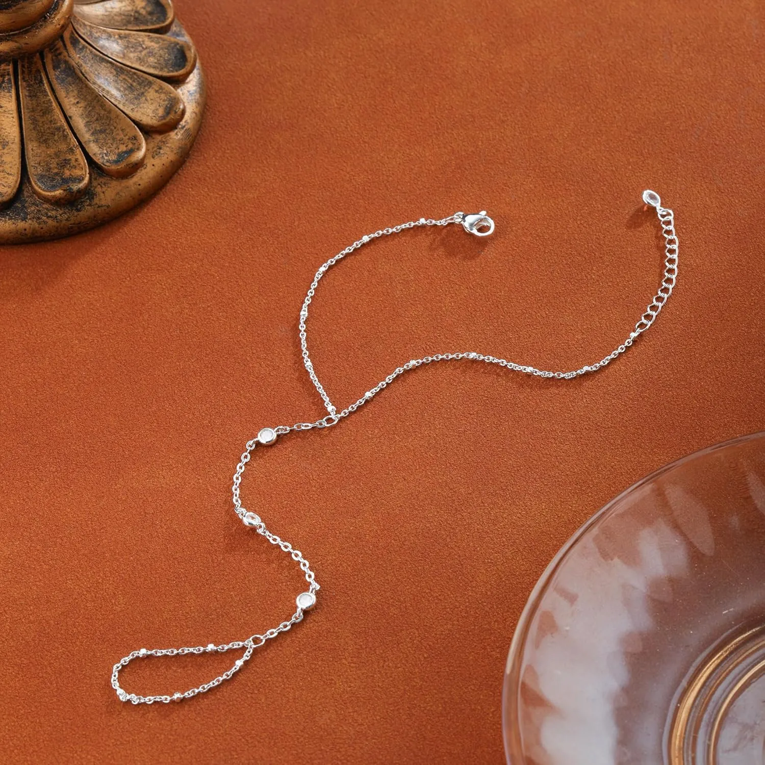 Hand Chain Bracelet for Women Dainty 14K Gold/Silver Plated Ring Chain Diamond Cubic Zirconia CZ Beaded Station Bracelet Trendy Simple Fashion Body Jewelry Waterproof Gifts for Her