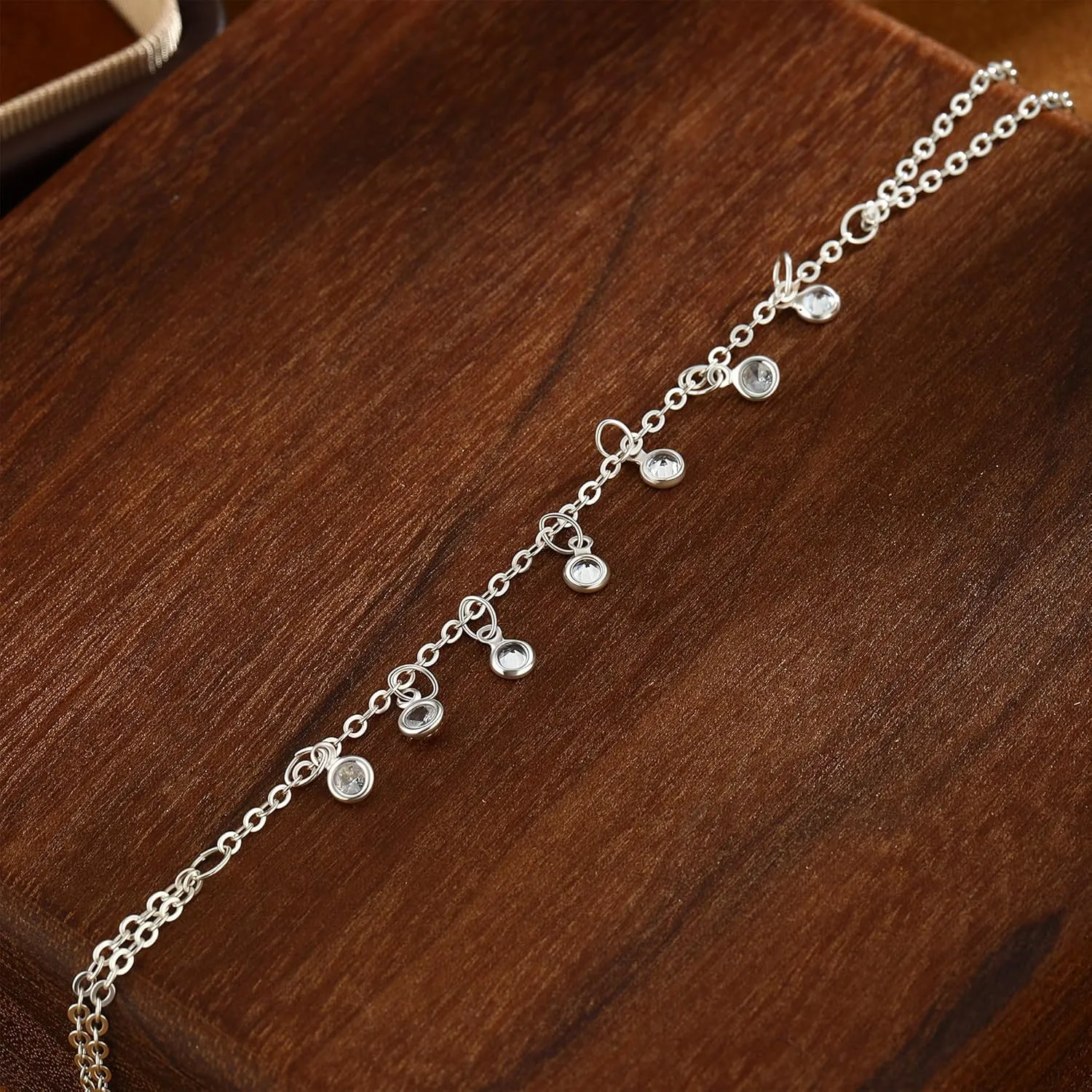 Hand Chain Bracelet for Women Dainty 14K Gold/Silver Plated Ring Chain Diamond Cubic Zirconia CZ Beaded Station Bracelet Trendy Simple Fashion Body Jewelry Waterproof Gifts for Her