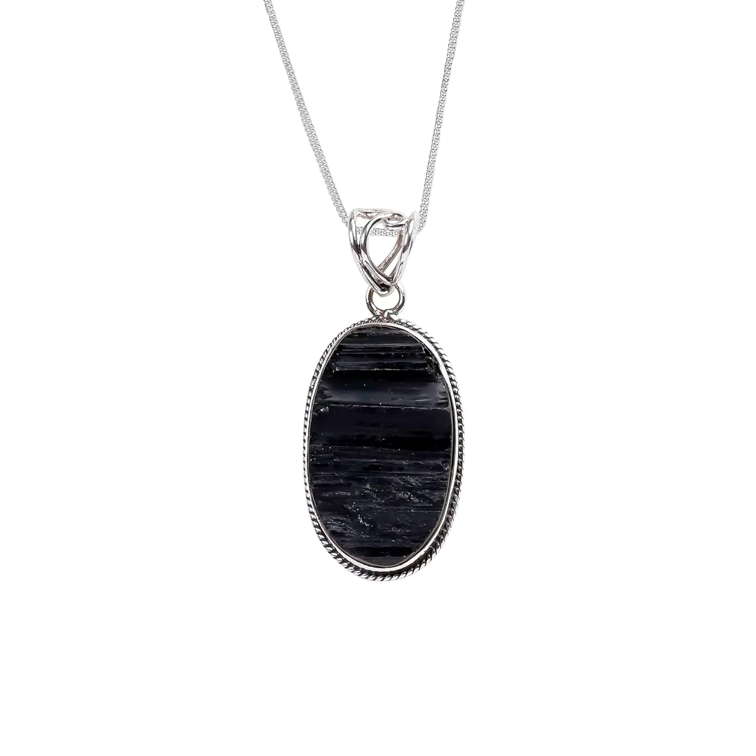 Handmade Black Tourmaline Gemstone Pendant Necklace in 925 Sterling Silver - Bohemian Healing Stone Jewelry for Spiritual Energy - Perfect Gift for Her, Wife, or Mother