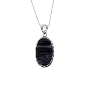 Handmade Black Tourmaline Gemstone Pendant Necklace in 925 Sterling Silver - Bohemian Healing Stone Jewelry for Spiritual Energy - Perfect Gift for Her, Wife, or Mother