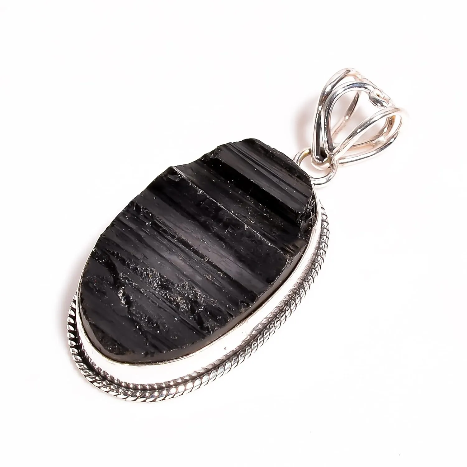 Handmade Black Tourmaline Gemstone Pendant Necklace in 925 Sterling Silver - Bohemian Healing Stone Jewelry for Spiritual Energy - Perfect Gift for Her, Wife, or Mother