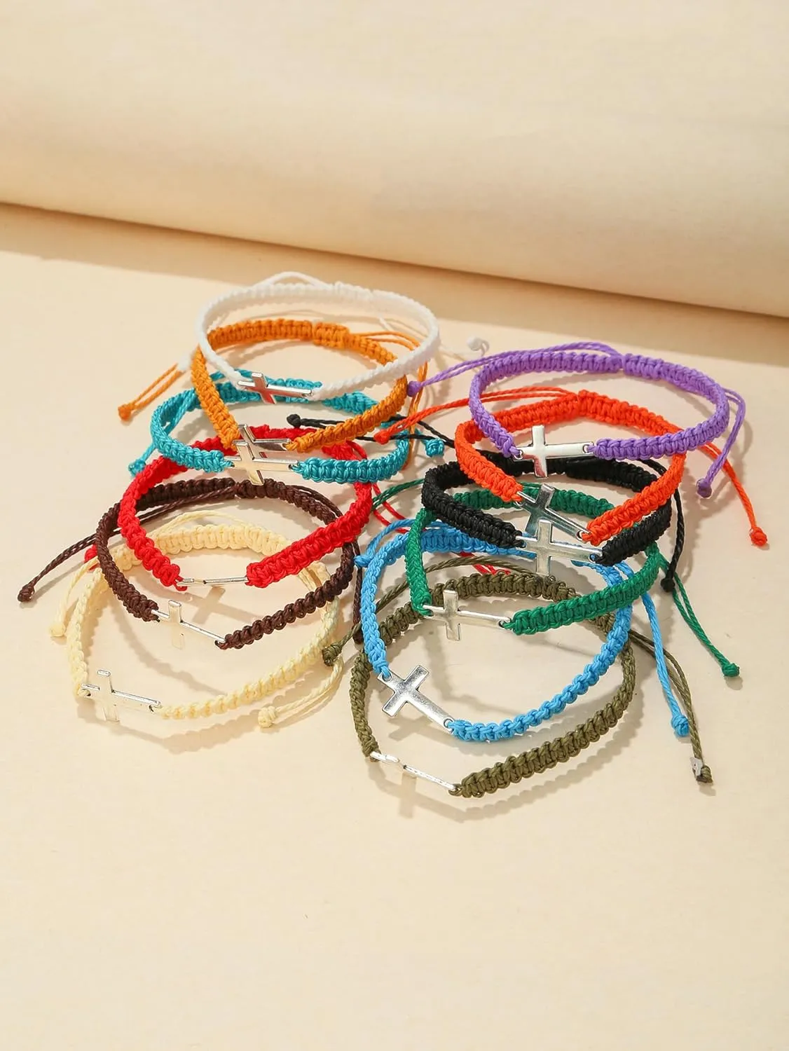 Handmade Colorful Braided Cross Friendship Rope Bracelets Set Bohemian Adjustable Christian Cross Stackable Strand Bracelet for Women Men Couple Unisex Summer Beach Surf Jewelry Gifts
