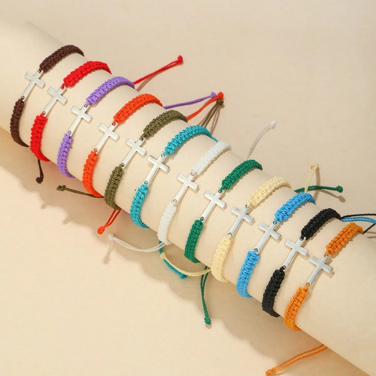 Handmade Colorful Braided Cross Friendship Rope Bracelets Set Bohemian Adjustable Christian Cross Stackable Strand Bracelet for Women Men Couple Unisex Summer Beach Surf Jewelry Gifts