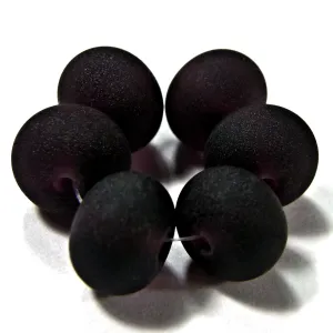 Handmade Lampwork Glass Beads, Dark Amethyst Purple Etched Matte 044e