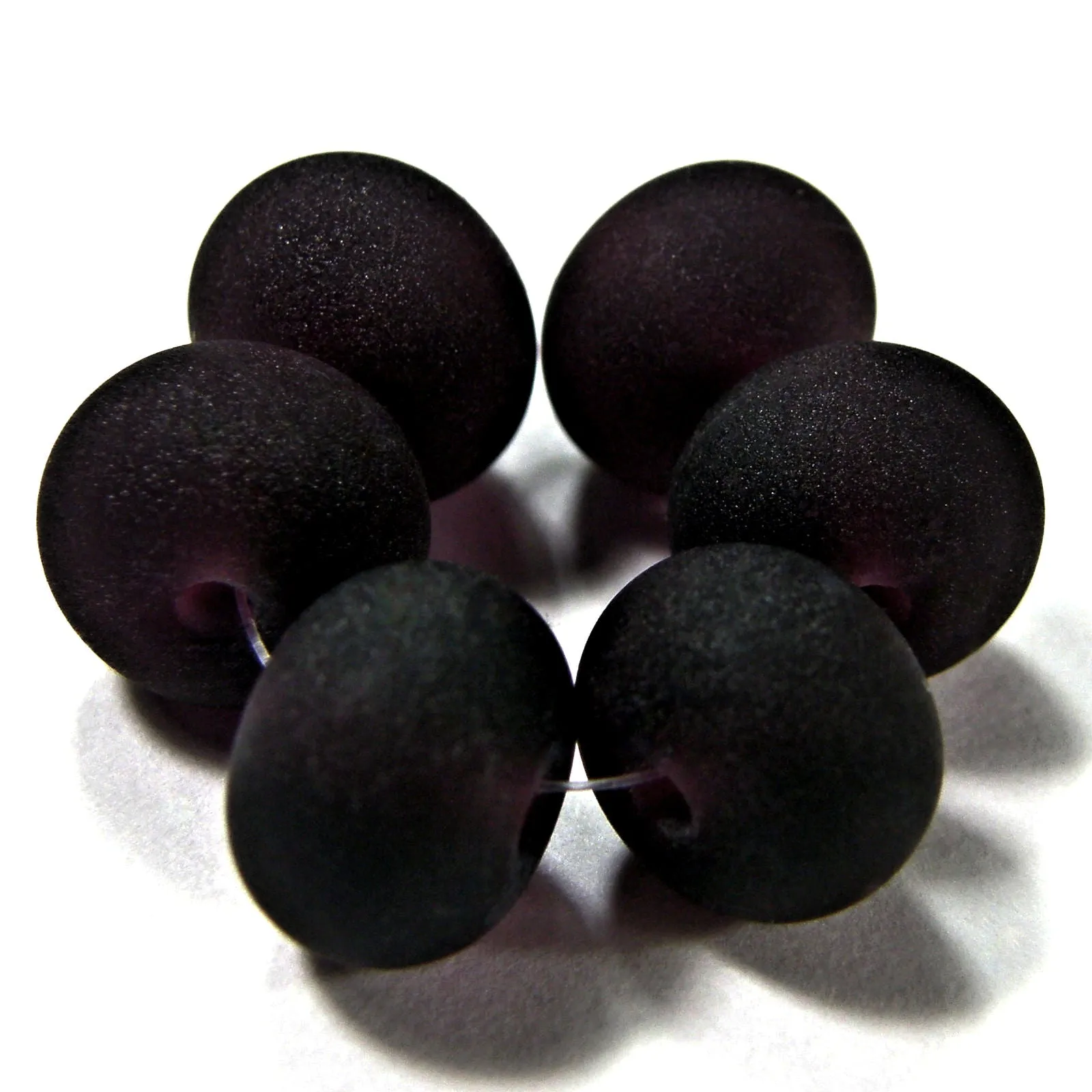 Handmade Lampwork Glass Beads, Dark Amethyst Purple Etched Matte 044e