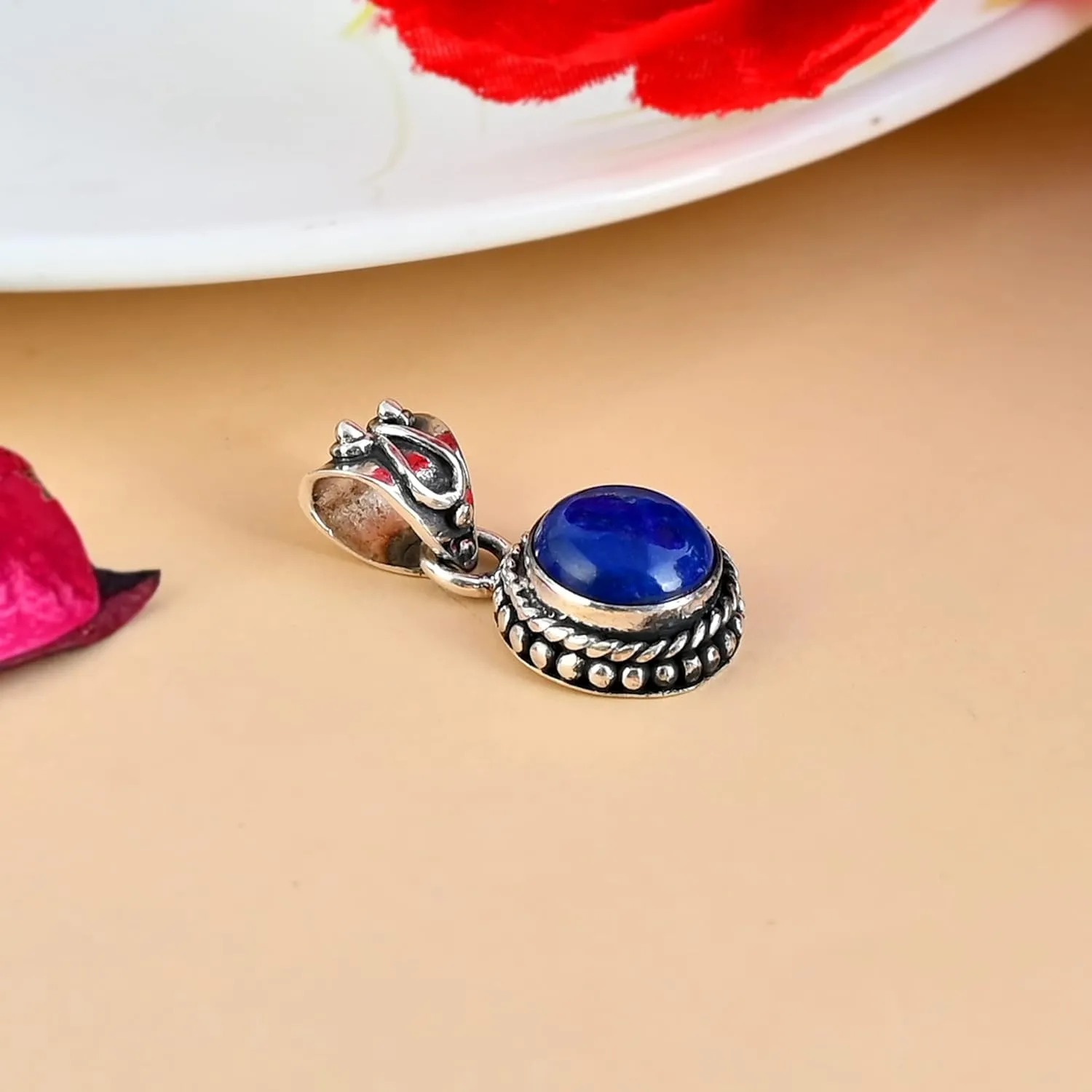 Handmade Lapis Lazuli Gemstone Pendant Necklace in 925 Sterling Silver - Bohemian Healing Stone Jewelry for Spiritual Energy - Perfect Gift for Her, Wife, or Mother