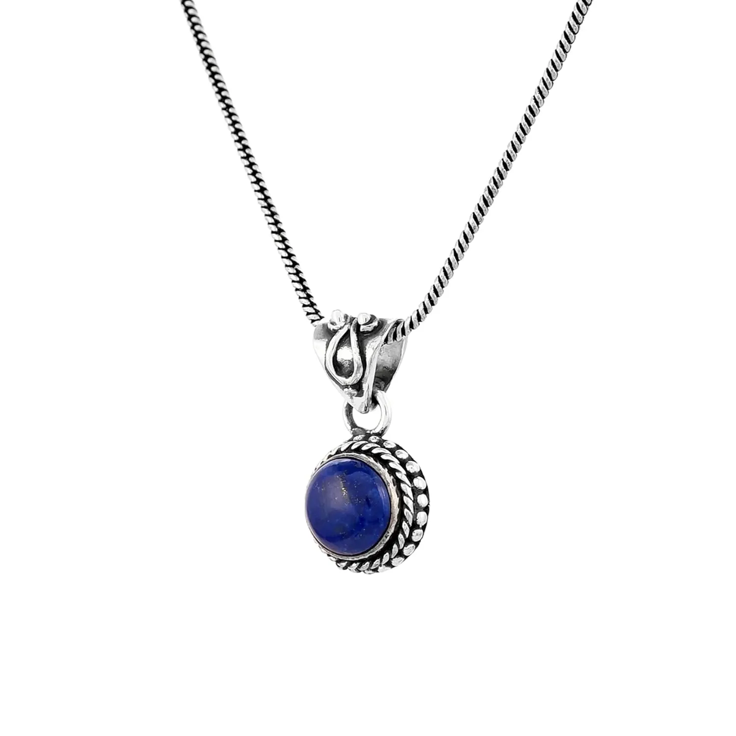 Handmade Lapis Lazuli Gemstone Pendant Necklace in 925 Sterling Silver - Bohemian Healing Stone Jewelry for Spiritual Energy - Perfect Gift for Her, Wife, or Mother