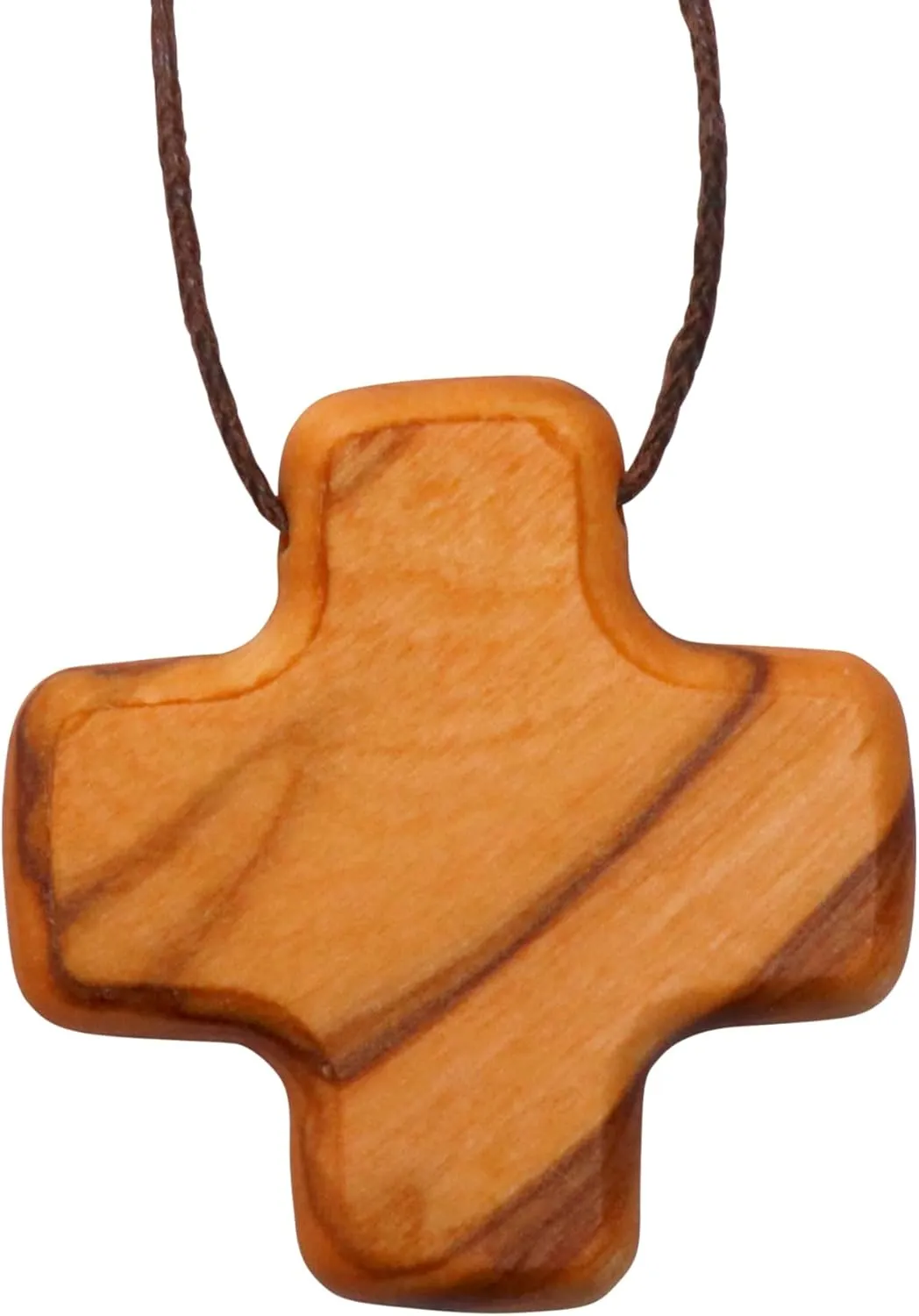 Handmade Olive Wooden Greek Harmony Cross Necklace - Crafted in The Holy Land - Religious Jewelry, 2.5x1.5 cm, Golden Brown