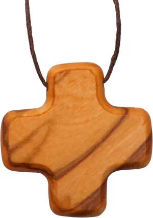 Handmade Olive Wooden Greek Harmony Cross Necklace - Crafted in The Holy Land - Religious Jewelry, 2.5x1.5 cm, Golden Brown
