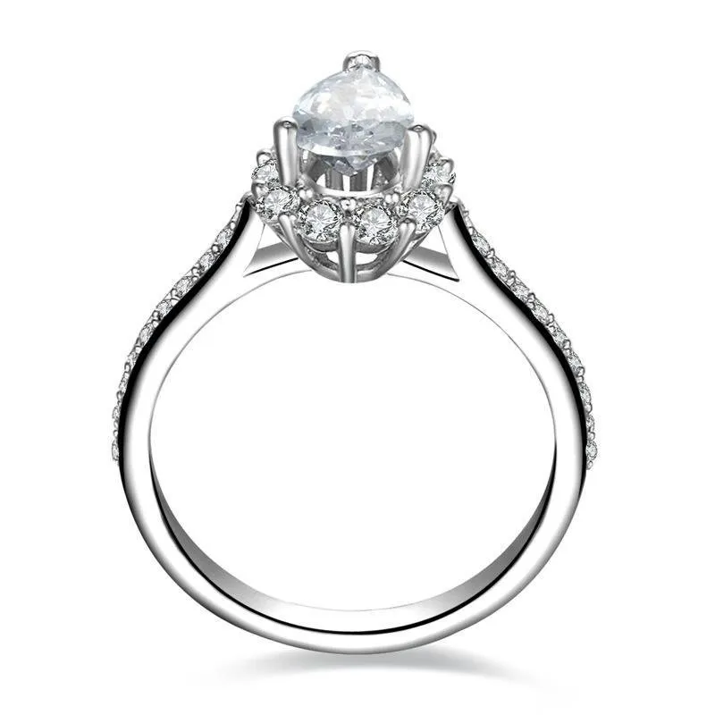 Handmade Pear Cut Halo Sterling Silver Ring
