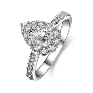 Handmade Pear Cut Halo Sterling Silver Ring
