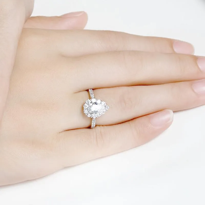 Handmade Pear Cut Halo Sterling Silver Ring