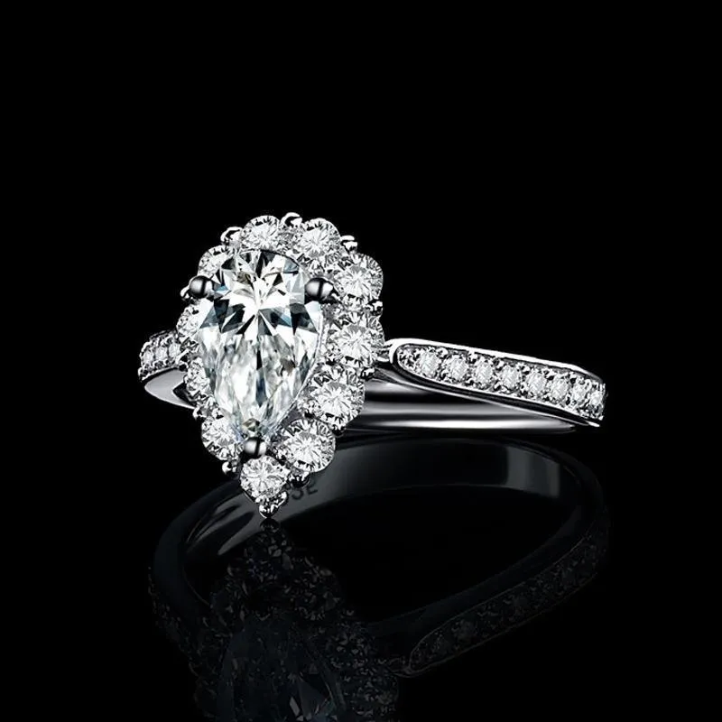 Handmade Pear Cut Halo Sterling Silver Ring