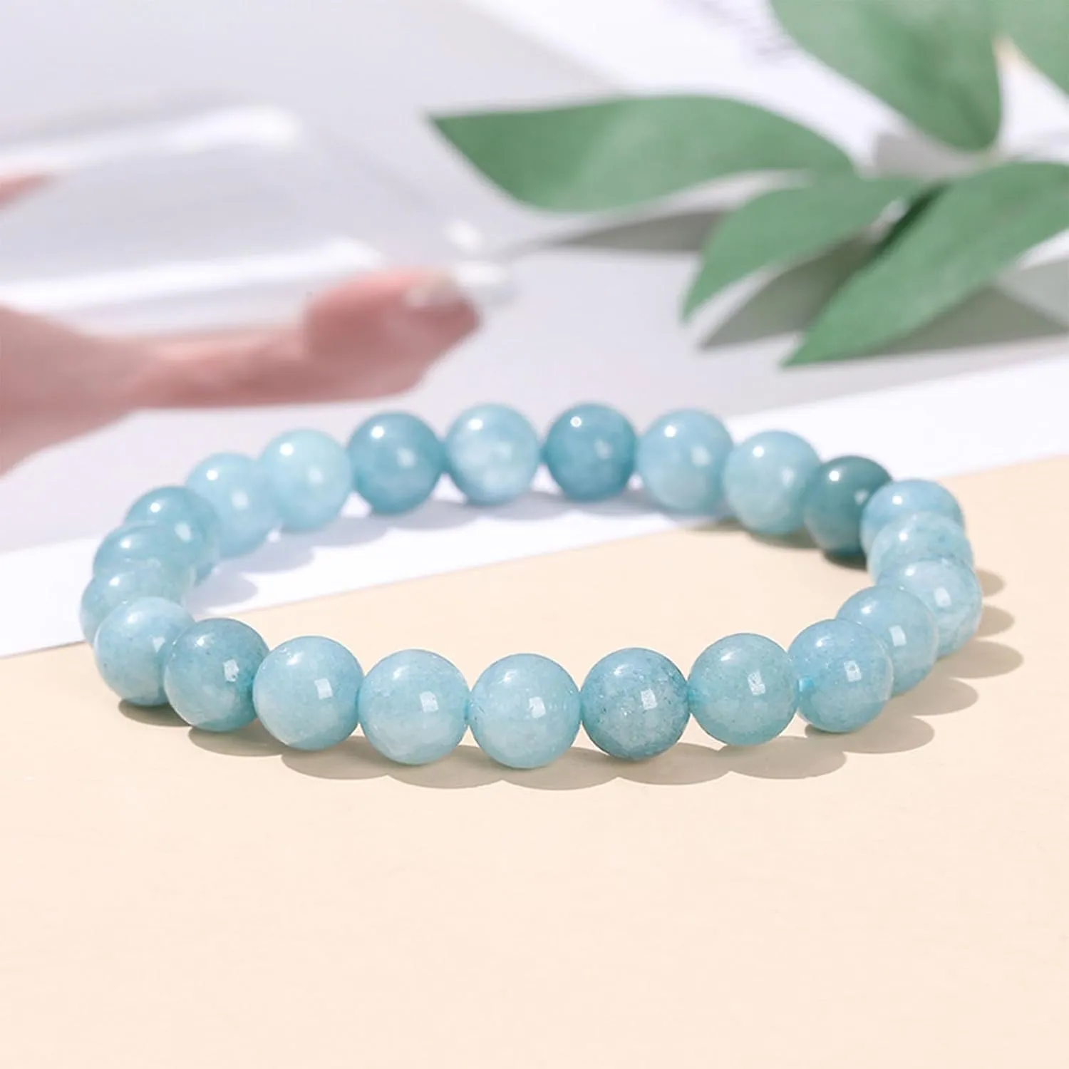 Handmade Purification Bracelet,Chakra Healing Bracelet Stress Relief Healing Crystal Bracelet,8mm Aquamarine Bracelet for Women Men, Christmas Gift for Mom Husband Wife(8mm, Aquamarine)